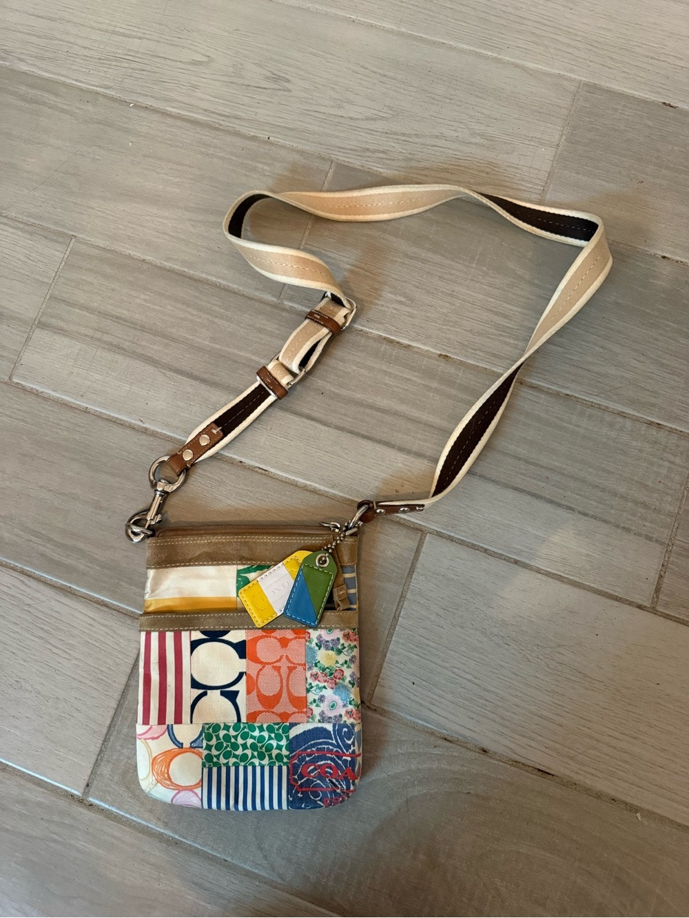 Coach Patchwork Crossbody Bag in Beige, Blue, Green, Yellow, Orange, Pink